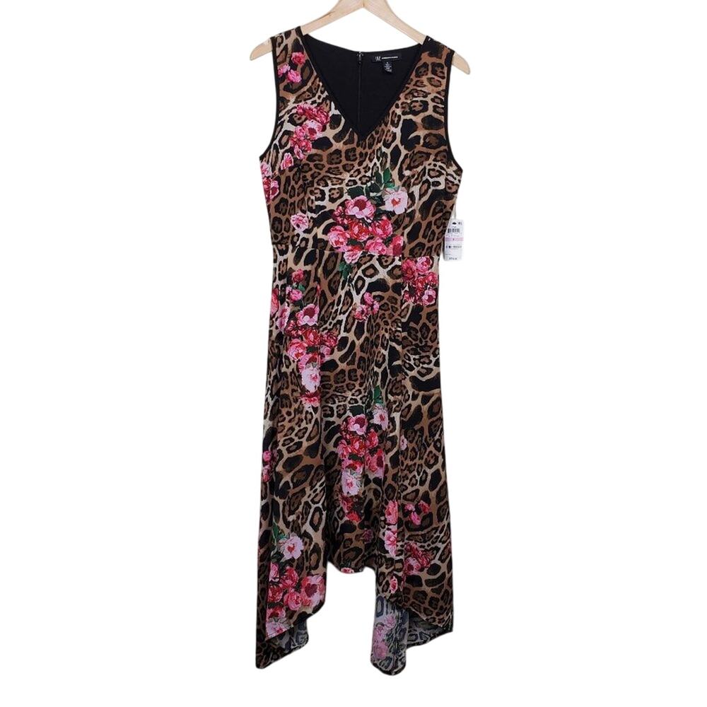 INC International Concepts Handkerchief Hem Midi Dress Floral Animal Print Sz 6